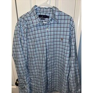 RALPH LAUREN CLASSIC FIT (LS) BUTTON-UP SHIRT MEN'S XL BLUE WHITE GINGHAM PLAID!